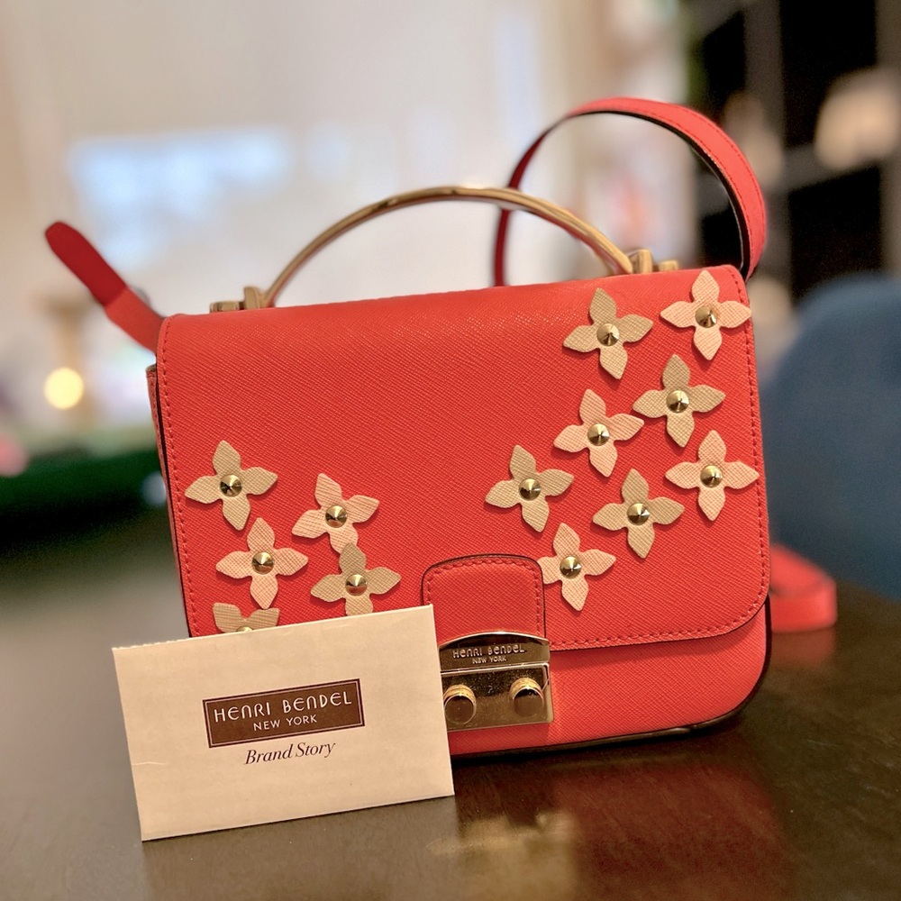 Henri Bendel STELLA PINK FLORAL APPLIQUE SMALL CROSSBODY BAG